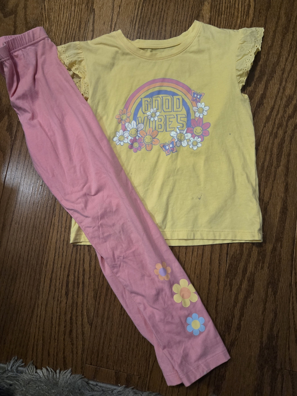 Kids "Good Vibes" Yellow & Pink Pajama Set 10/12